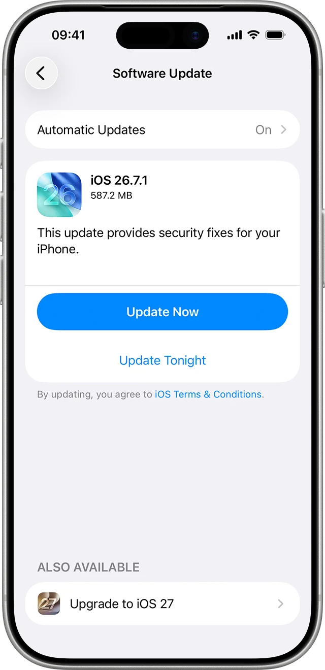 Settings → General → Software Update keçidini göstərən izahlı sxem